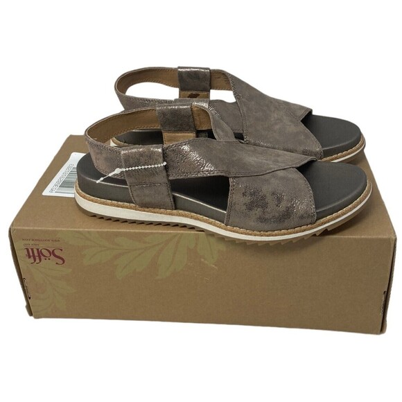 Sofft Shoes - NEW Sofft Forri Sandal Womens Size 7.5M Smoke Gray Metallic Leather Criss Cross